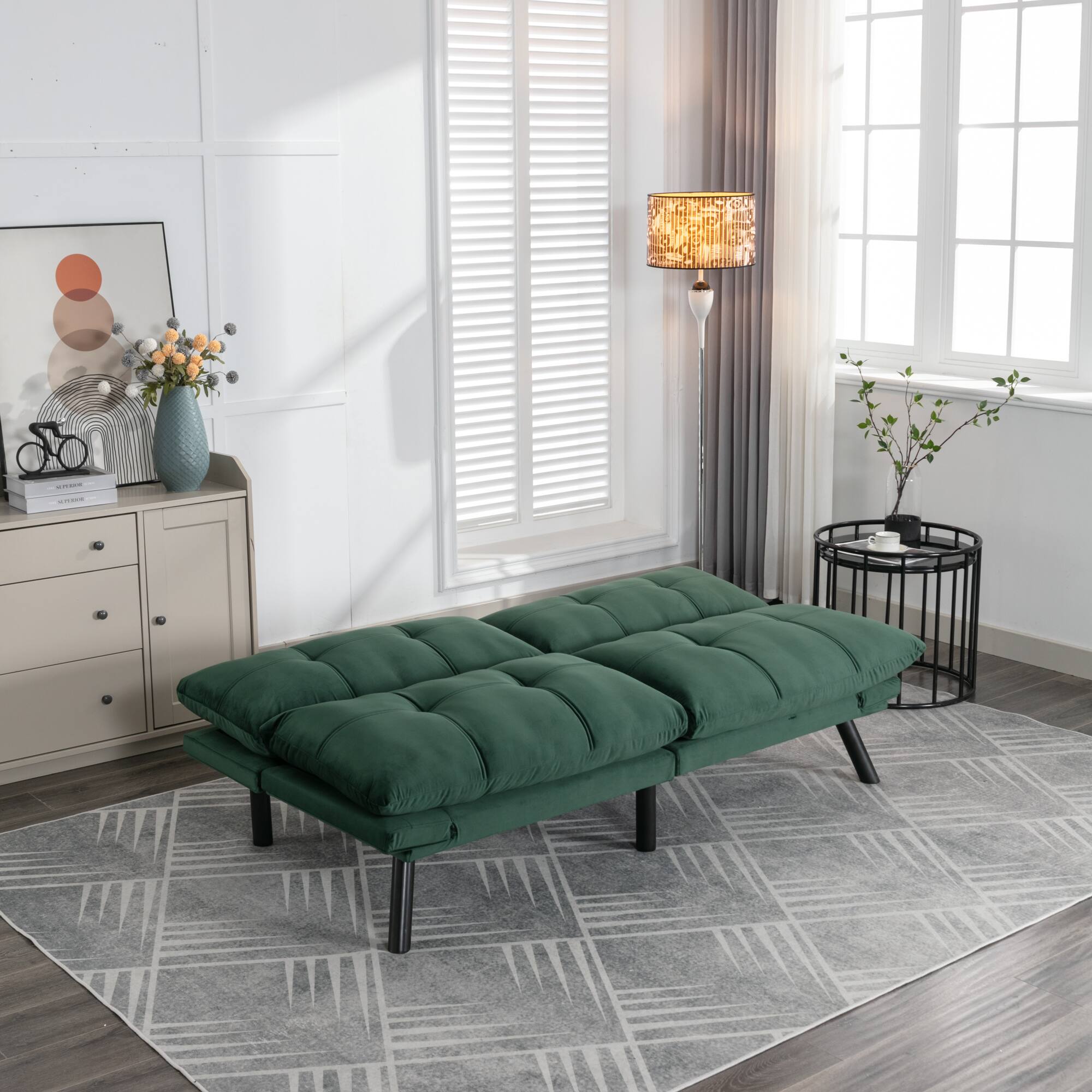 Back. GOODSILO - Convertible Folding Sofa Bed with Adjustable Armrests and Backrest for Small Spaces - Emerald.