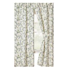 Ellis Curtain - Ellis Vintage Stylish Scale Printed Vine Pattern 1.5" Rod Pocket Tailored Pair for Windows with Ties 56"x84" - Azure