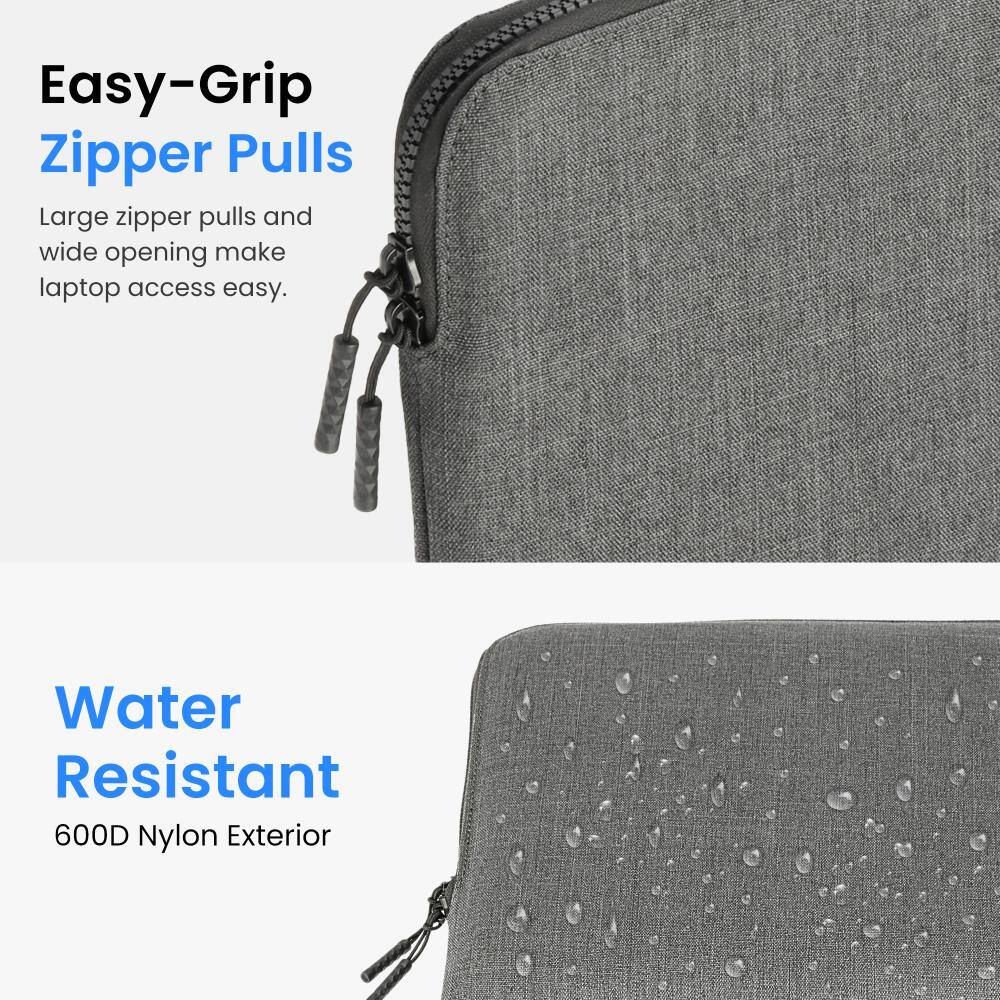 Easy-Grip Zipper Pulls  
Large zipper pulls and wide opening make laptop access easy.  

Water Resistant  
600D Nylon Exterior