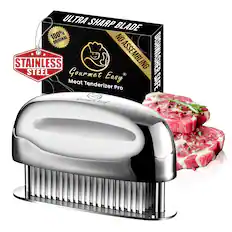 Front. Gourmet Easy - Meat Tenderizer Tool - Blade Tenderizer for Meat Stainless Steel Needle Blades BBQ - Stainless Steel.