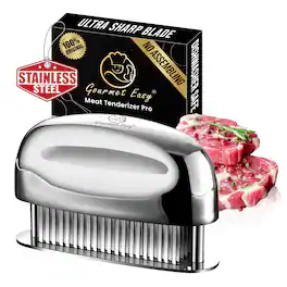 Gourmet Easy - Meat Tenderizer Tool, Ultra Sharp Needle Blades 100% Stainless-Steel, Heavy-Duty Kitchen Gadgets - Stainless Steel