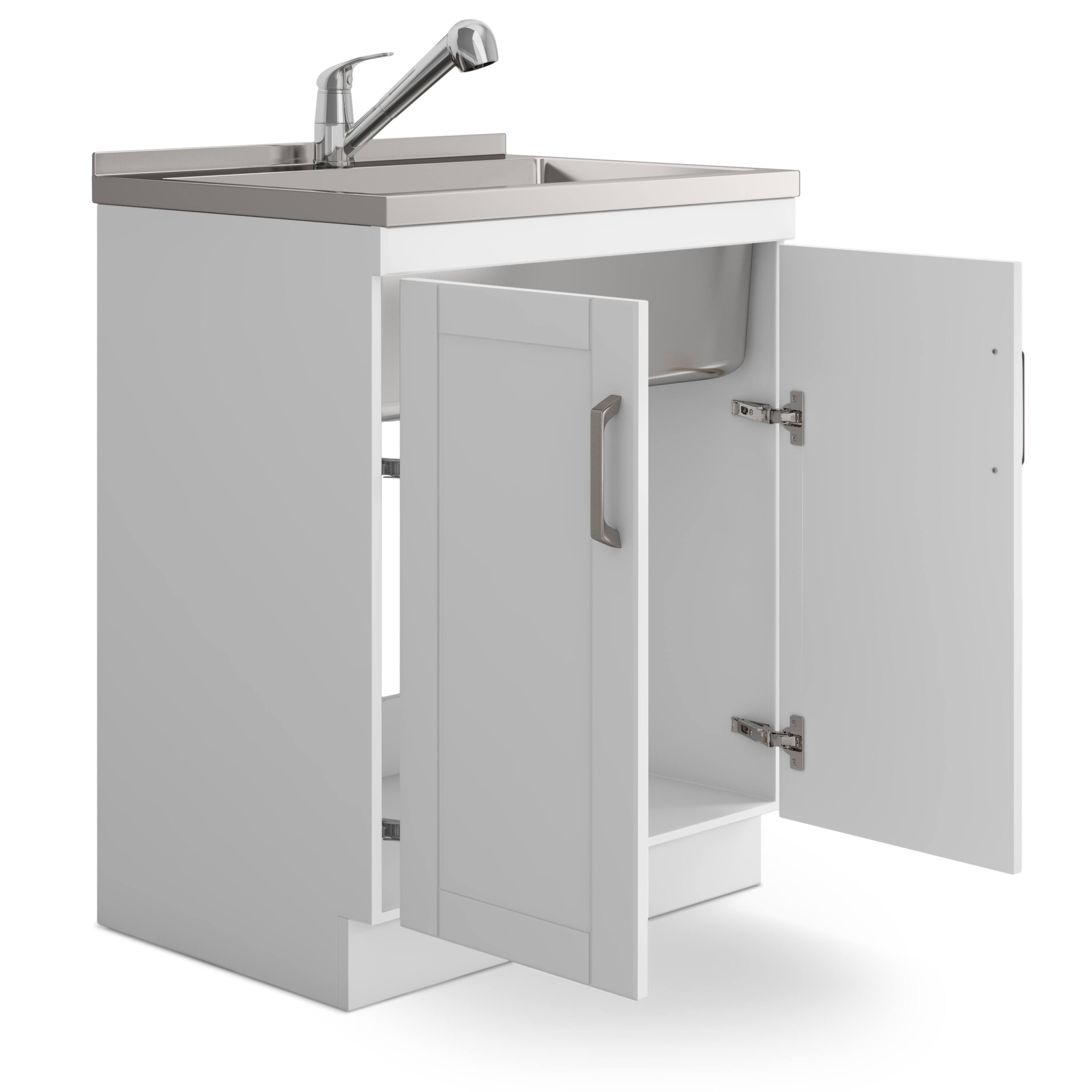 Back. Simpli Home - Kyle All-In-One 28-inch Laundry Utility Sink and Cabinet - Pure White.