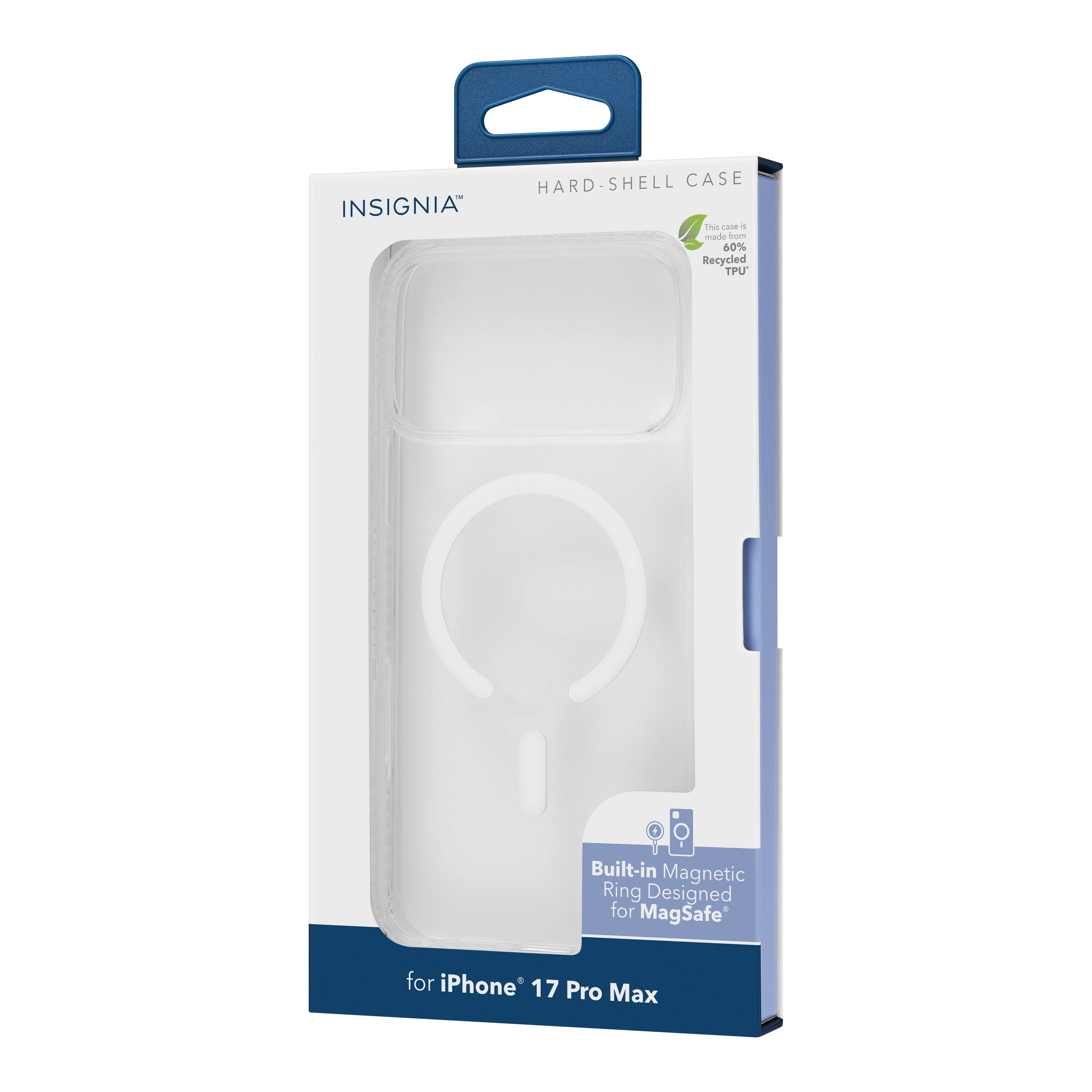 HARD-SHELL CASE  
INSIGNIA™  
This case is made from 60% Recycled TPU  

Built-in Magnetic Ring Designed for MagSafe  

for iPhone® 17 Pro Max