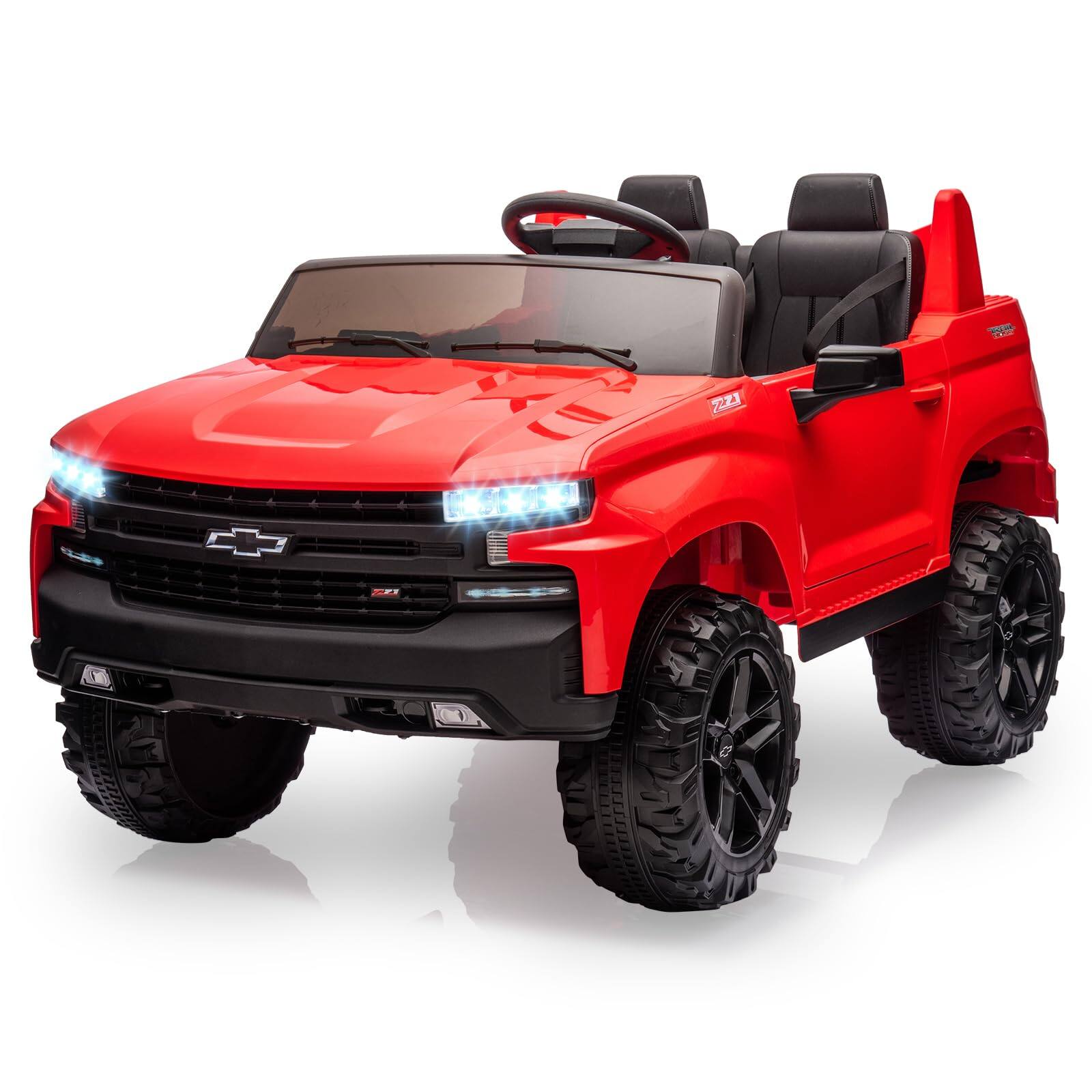 GARVEE - 24V Licensed Chevrolet Silverado 2-Seater Electric Ride-On Car for Kids – Large 21" Seats Powered Truck Toy - Red