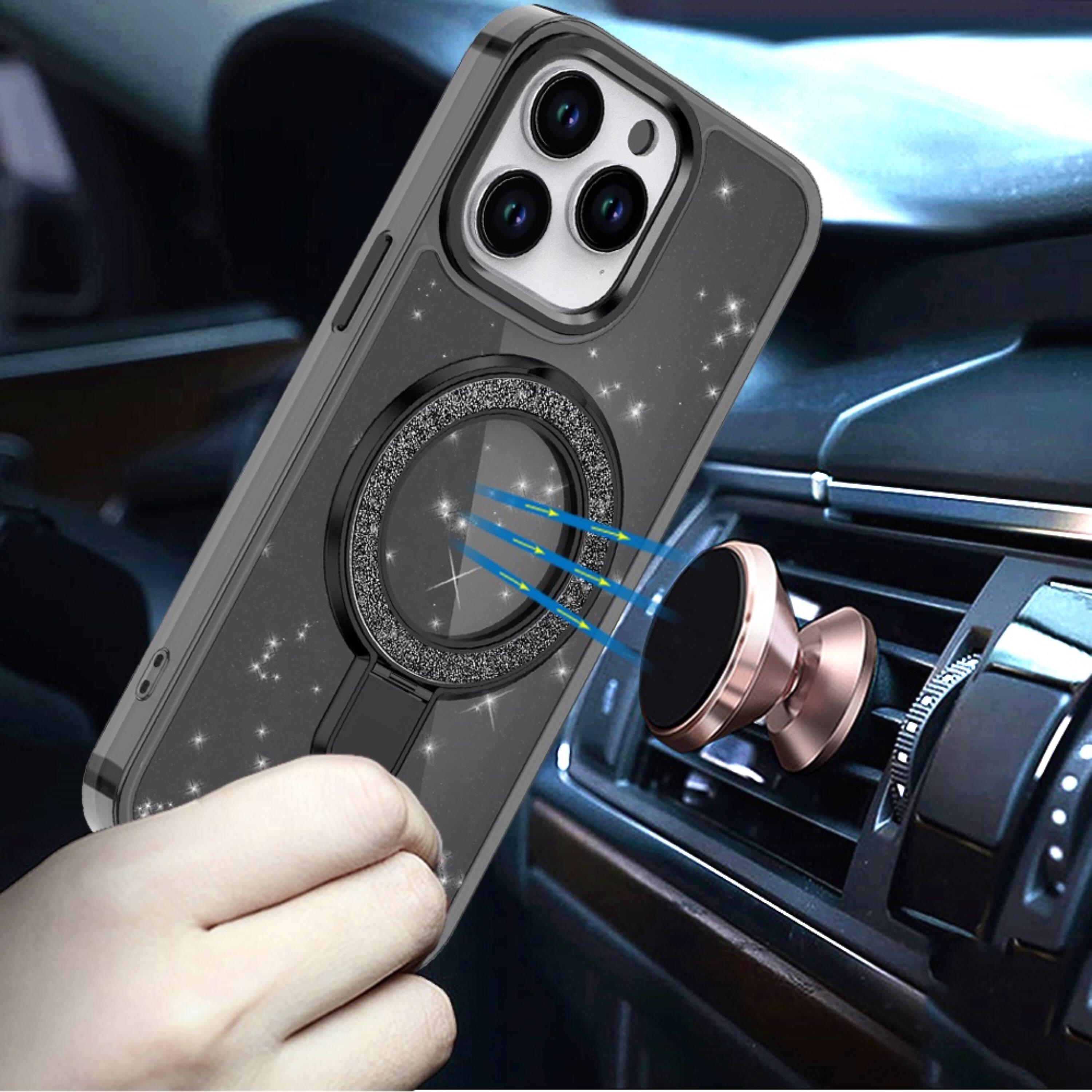 Angle. Kitcheniva - Sparkling Magnetic Phone Case For iPhone 13 Pro Max Black - Black.