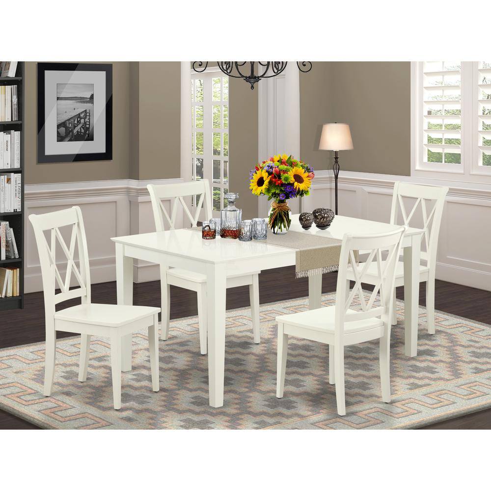 Left. East West Furniture - Dining Room Set Linen White - Brown.