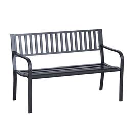 Outsunny - 50" Outdoor Garden Bench, Patio Bench with Slatted Seat, Metal Porch Bench for Backyard, Poolside, Lawn - Black