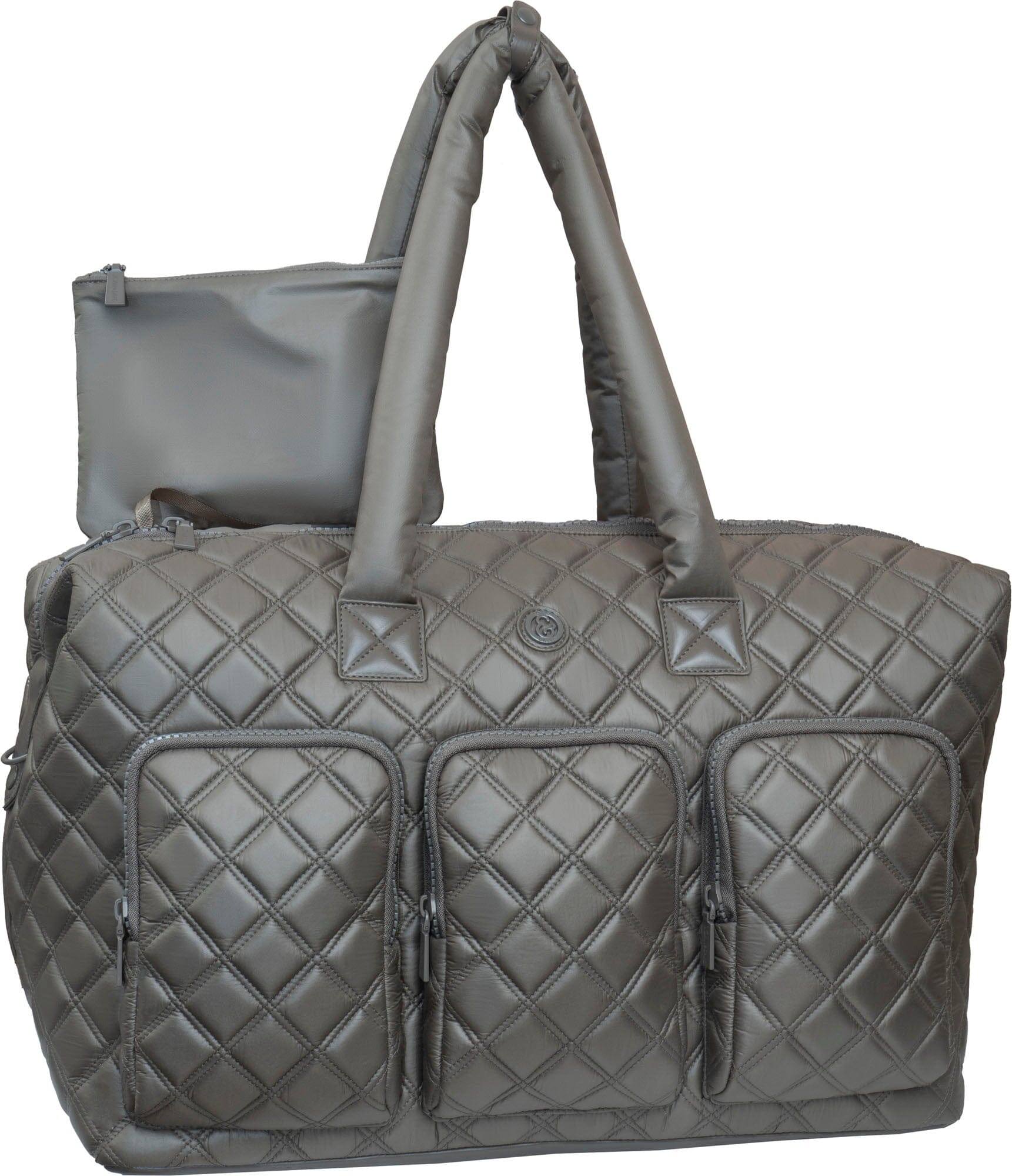 Alt View 4. Joan & David - 22-Inch Diamond Quilted Parachute Nylon 3-Pocket Duffel Bag - 367-BLACK.