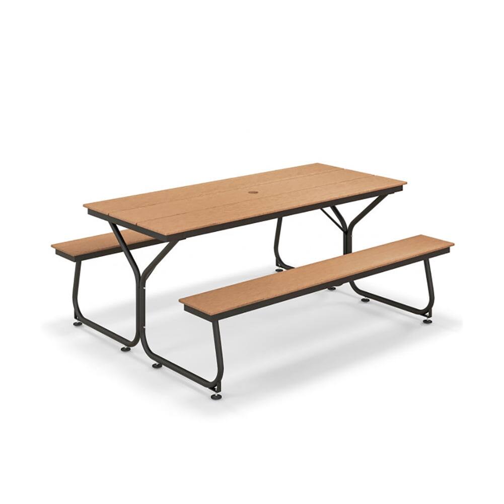 Alt View 4. Kadyn - 6 Feet Outdoor Picnic Table Bench Set for 6-8 People-Brown for Patio Back Deck, Balcany, Poolside - Brown.