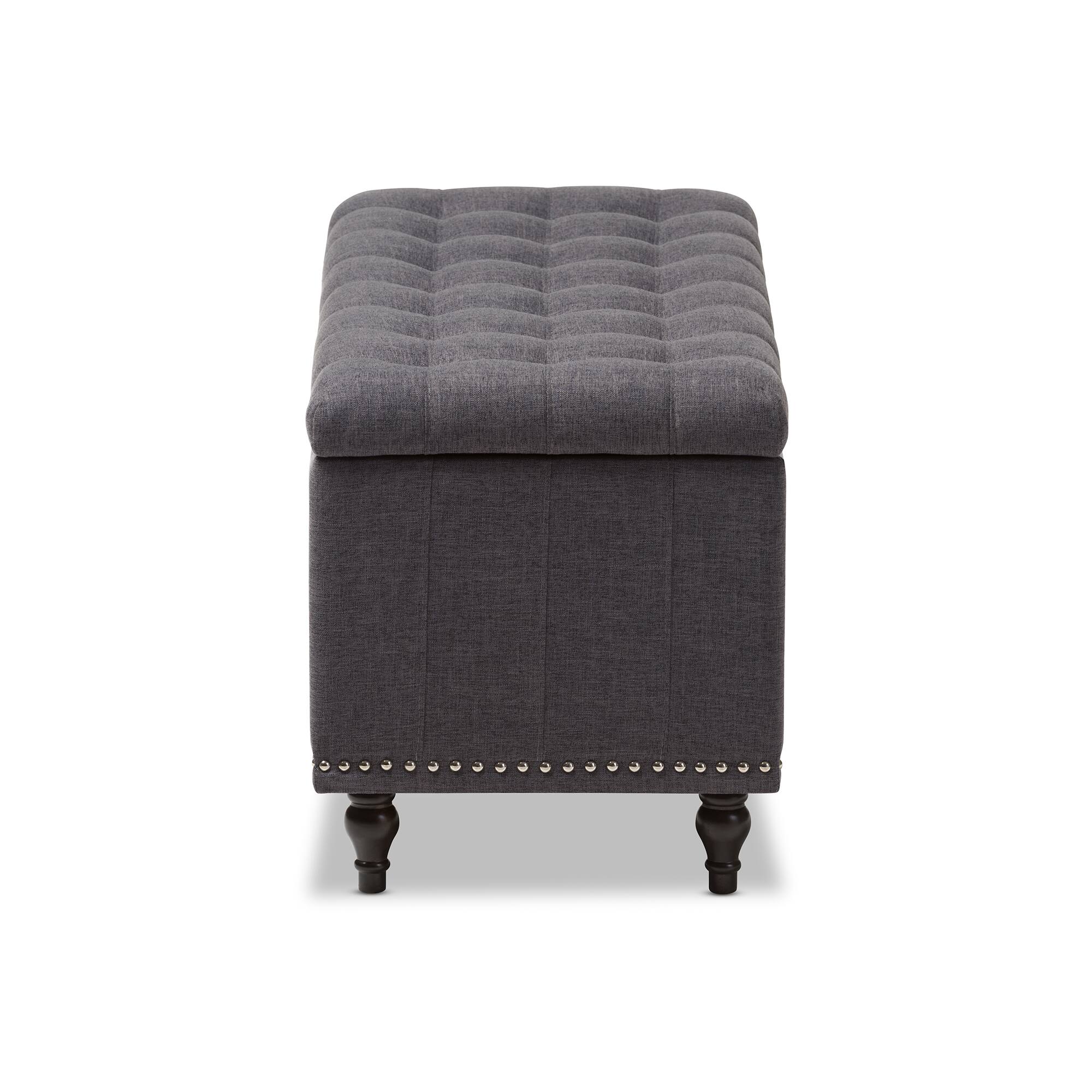 Back. Baxton Studio - Kaylee Modern Classic Fabric Upholstered Button-Tufting Storage Ottoman Bench - Dark Grey.