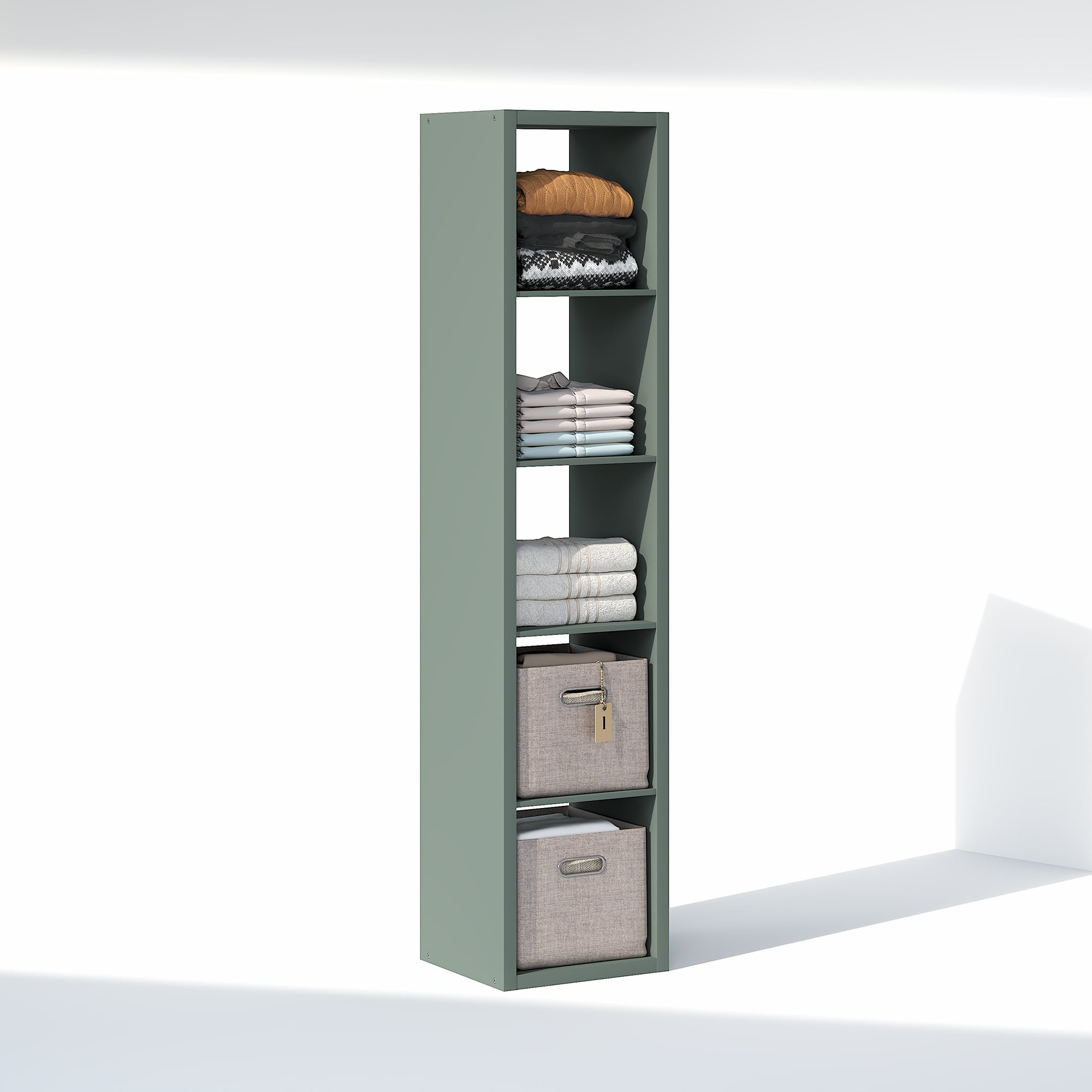 Furinno - CUBIC Closet Organizers, 5-Cube Modular Organizer, Open Shelf, Extra Thick Frame, for Wardrobe, Bedroom, Living Room - Sage Green