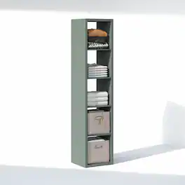 Furinno - CUBIC Closet Organizers, 5-Cube Modular Organizer, Open Shelf, Extra Thick Frame, for Wardrobe, Bedroom, Living Room - Sage Green