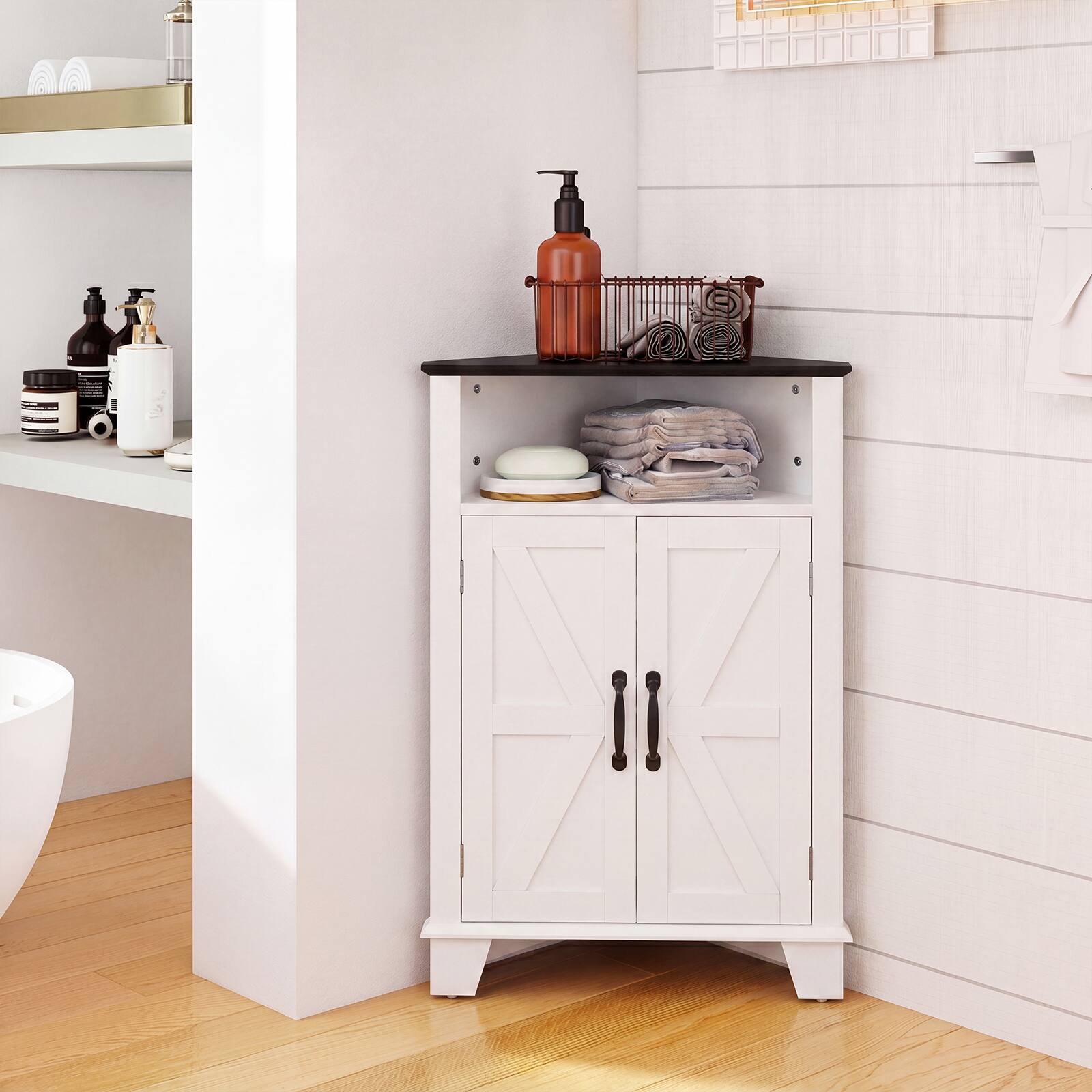 Alt View 4. Costway - Costway 2-Door Sideboard Organizer Cabinet with Open Storage & Adjustable Shelf for Living Room - White.