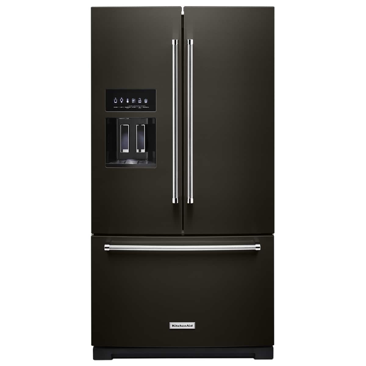 Front. KitchenAid - KitchenAid - 27 Cu. Ft. French Door Refrigerator with External Water and Ice Dispenser - Black Stainless Steel - Black Stainless.