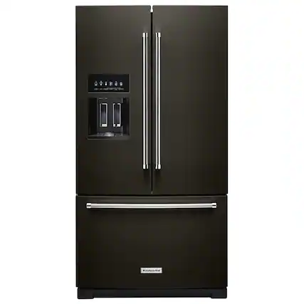 Front. KitchenAid - KitchenAid - 27 Cu. Ft. French Door Refrigerator with External Water and Ice Dispenser - Black Stainless Steel - Black Stainless.