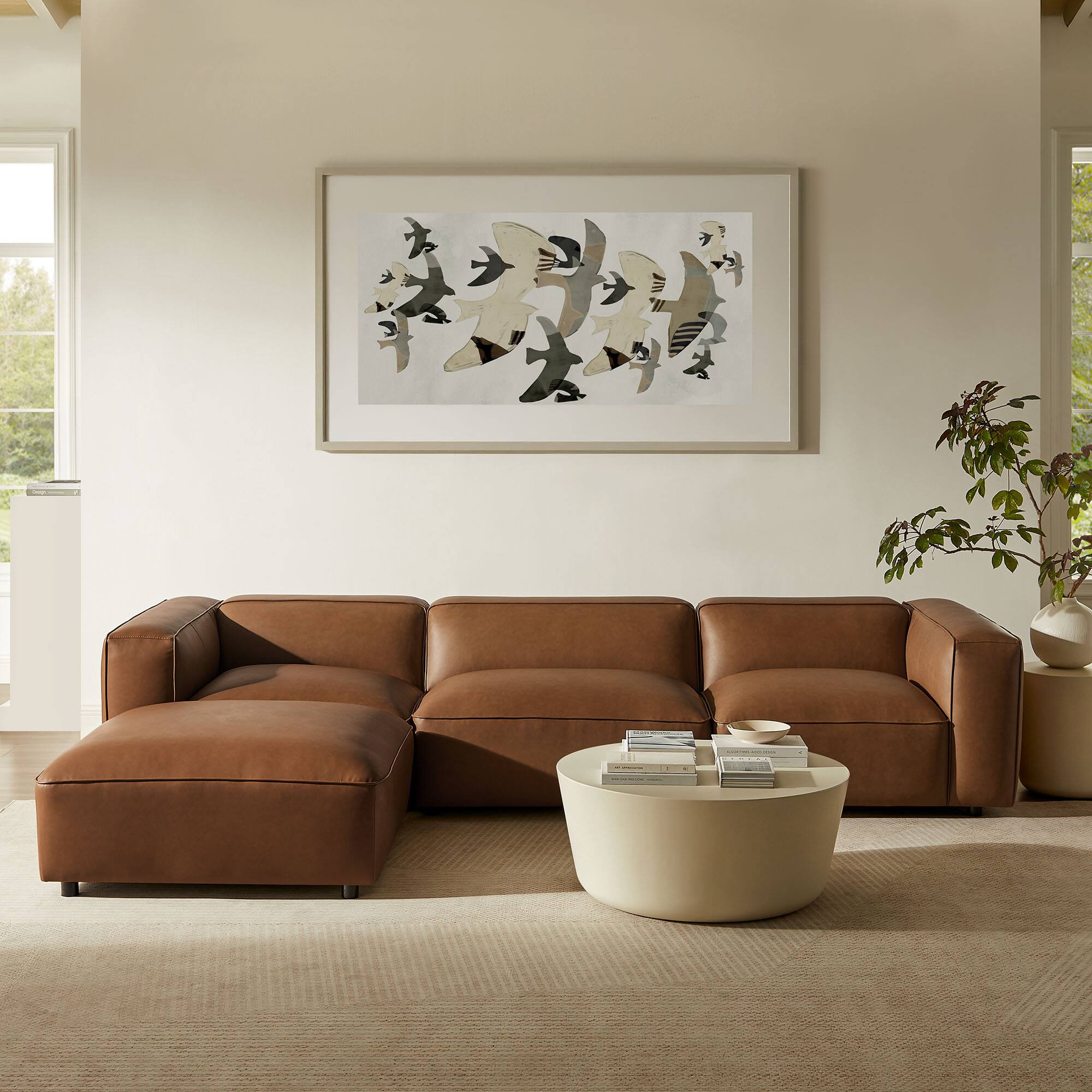 Alt View 4. Modway - Auren 4-Piece Vegan Leather Modular Sofa Set by Modway - Brown.