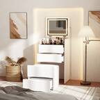 Front. Famapy - 3-in-1 Flip-Top Vanity Desk: Space-Saving LED Makeup Station, Nightstand & Desk with Storage Stool - White.