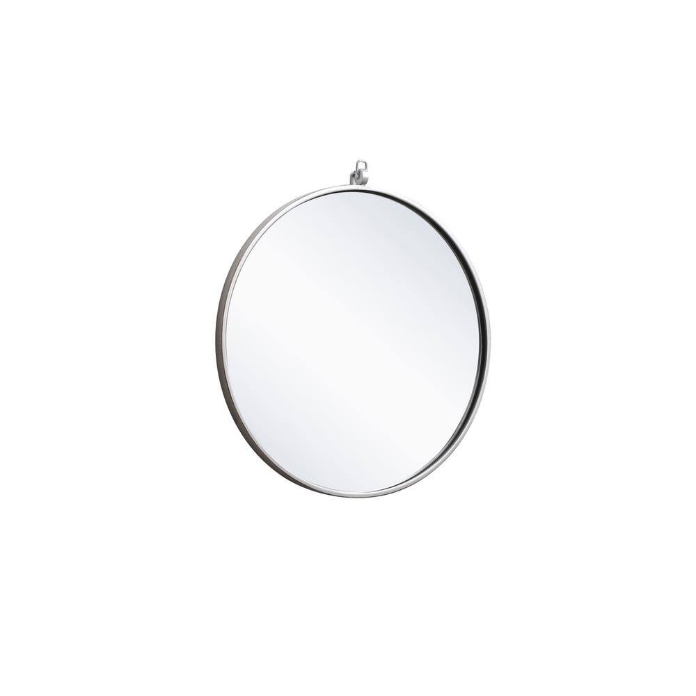 Angle. Elegant Decor - Metal frame round mirror with decorative hook 21 inch in silver - Silver.