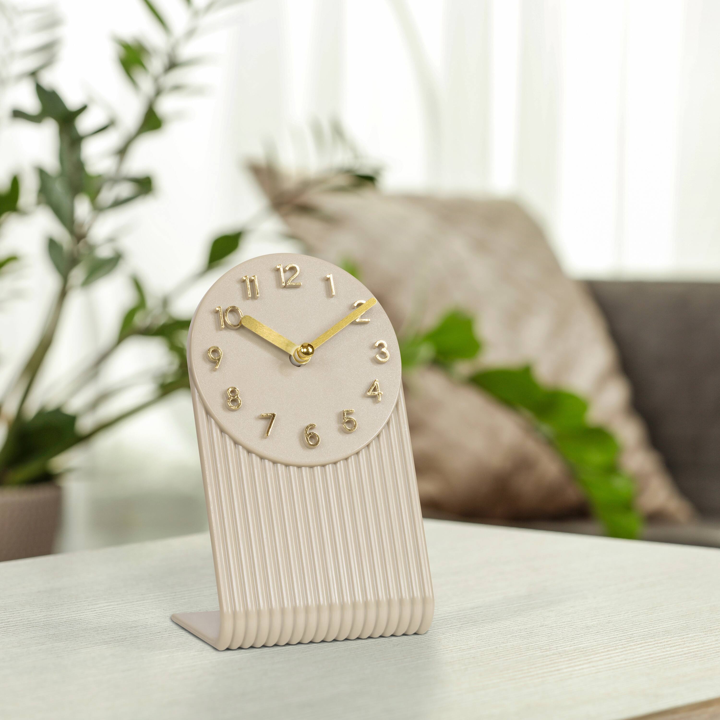 Alt View 3. La Crosse Clock Co. - Grooves Quartz Analog Table Clock, Soft White - White.