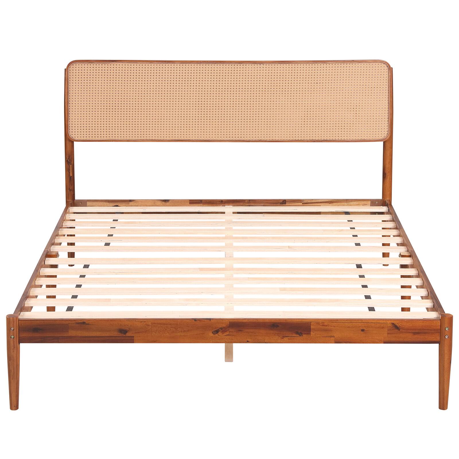 Alt View 9. Costway - Costway Wooden Bed Frame Queen Size with Wooden Slat Support, No Box Spring Needed - Brown.