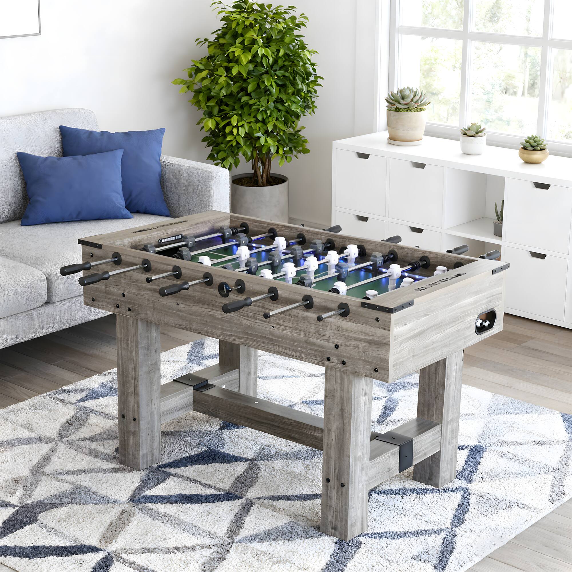 Angle. partphoner - 56" LED Light Up Foosball Table - Grey.