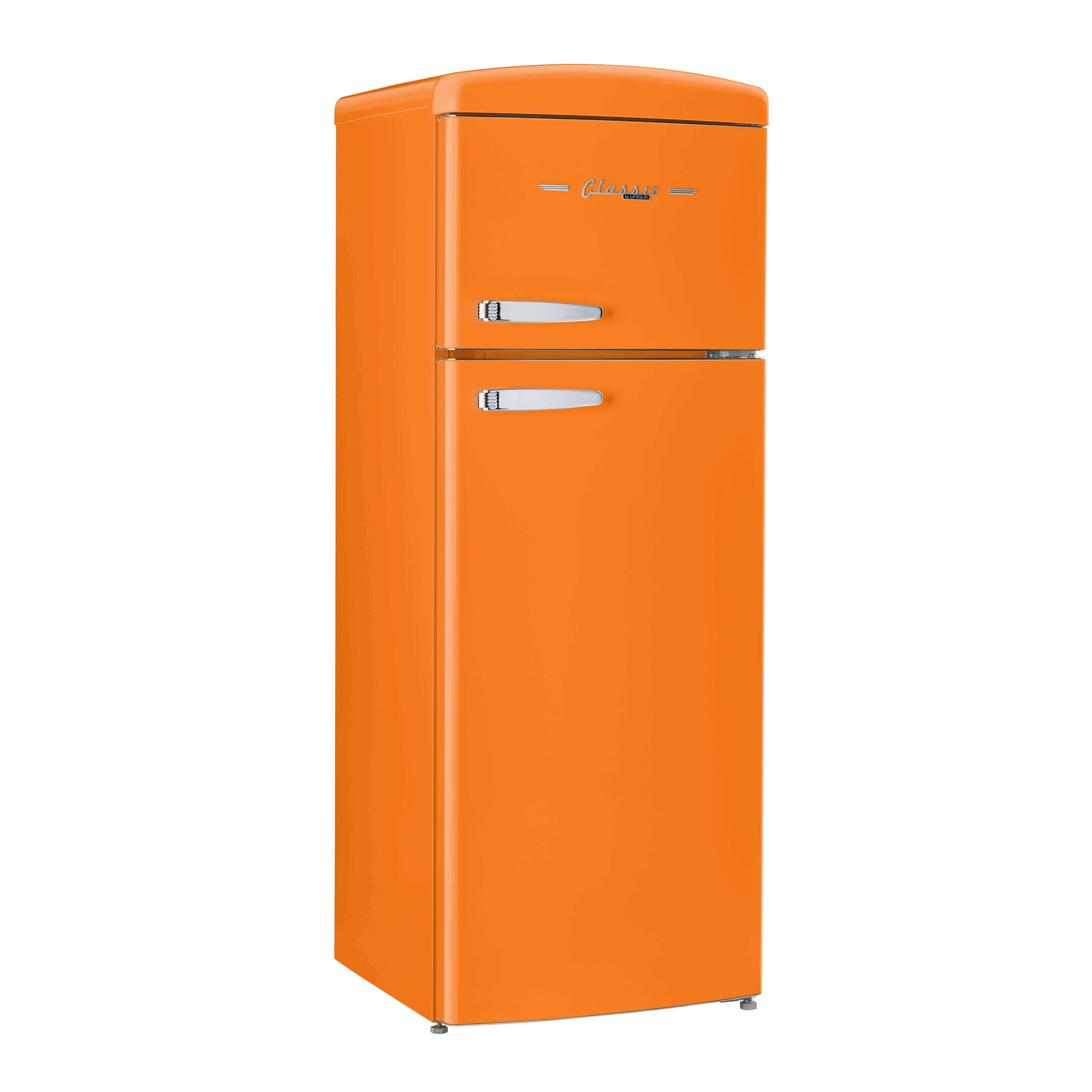 Angle. Unique Appliances - 21 in. Wide Classic Retro 7.5cu.ft Compact Top Freezer Refrigerator - Creamscicle Orange.