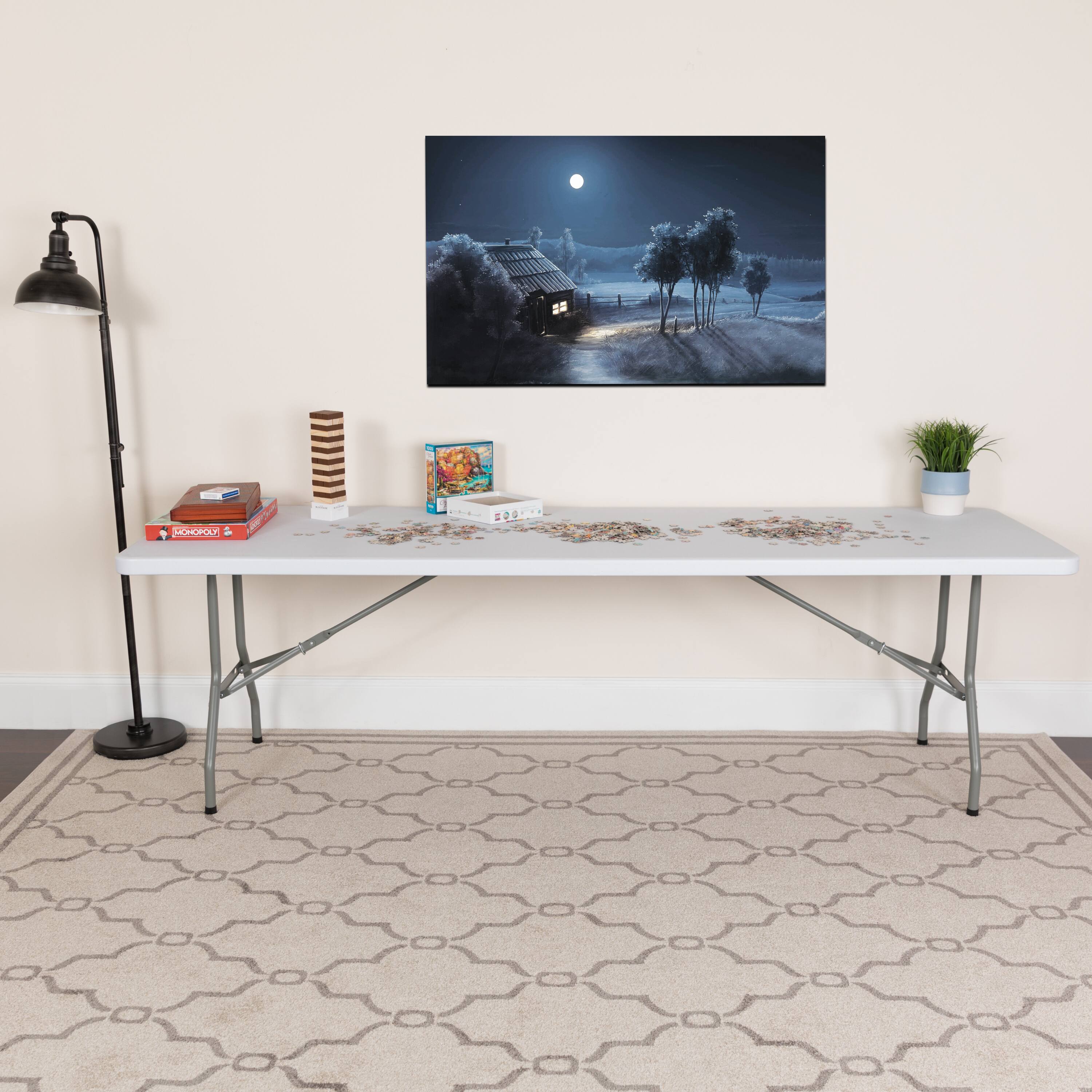 Angle. Flash Furniture - Kathryn 8-Foot Granite White Plastic Folding Table - White.