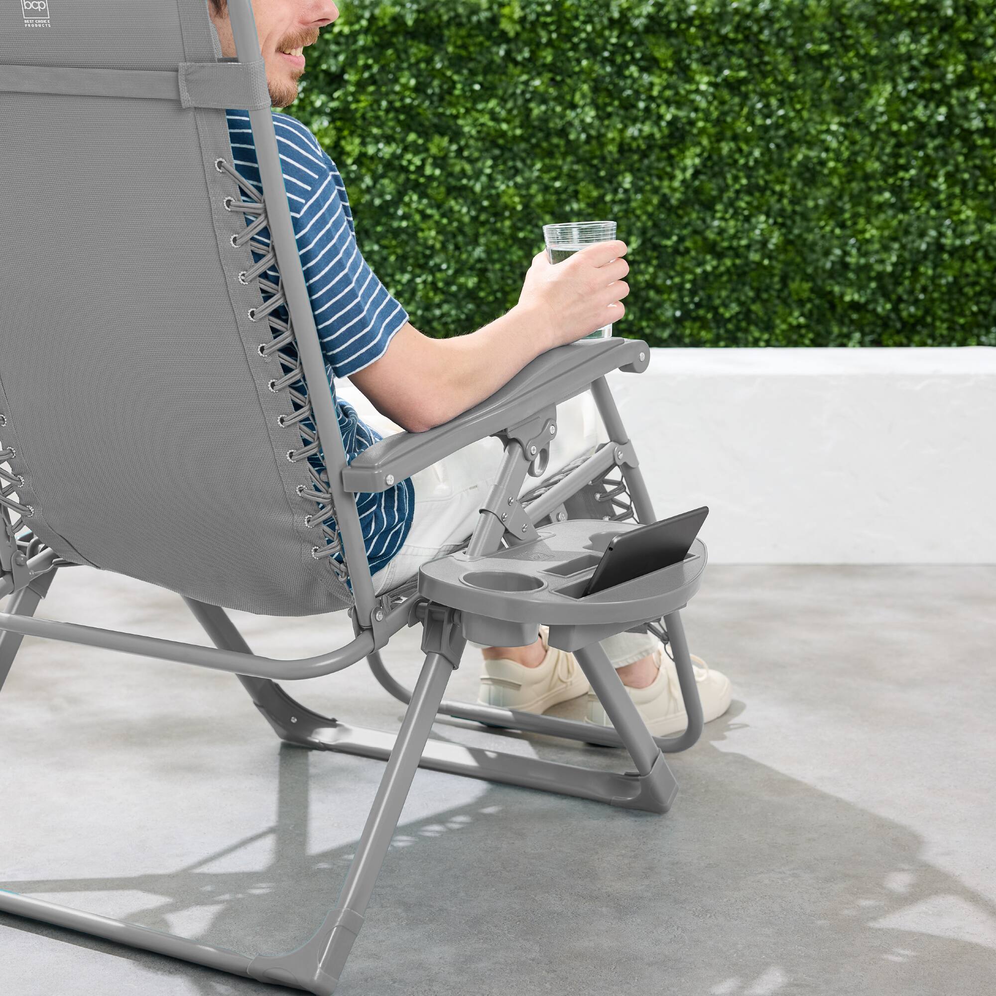 Alt View 3. Best Choice Products - Best Choice Products Monochromatic Zero Gravity Chair, Folding Patio Recliner w/Side Tray, Headrest - Dove Gray - Dove Gray.