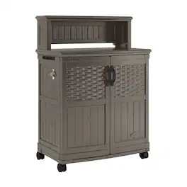 Suncast - Patio Plastic Storage and Prep Station with Wicker Pattern - Stoney Gray