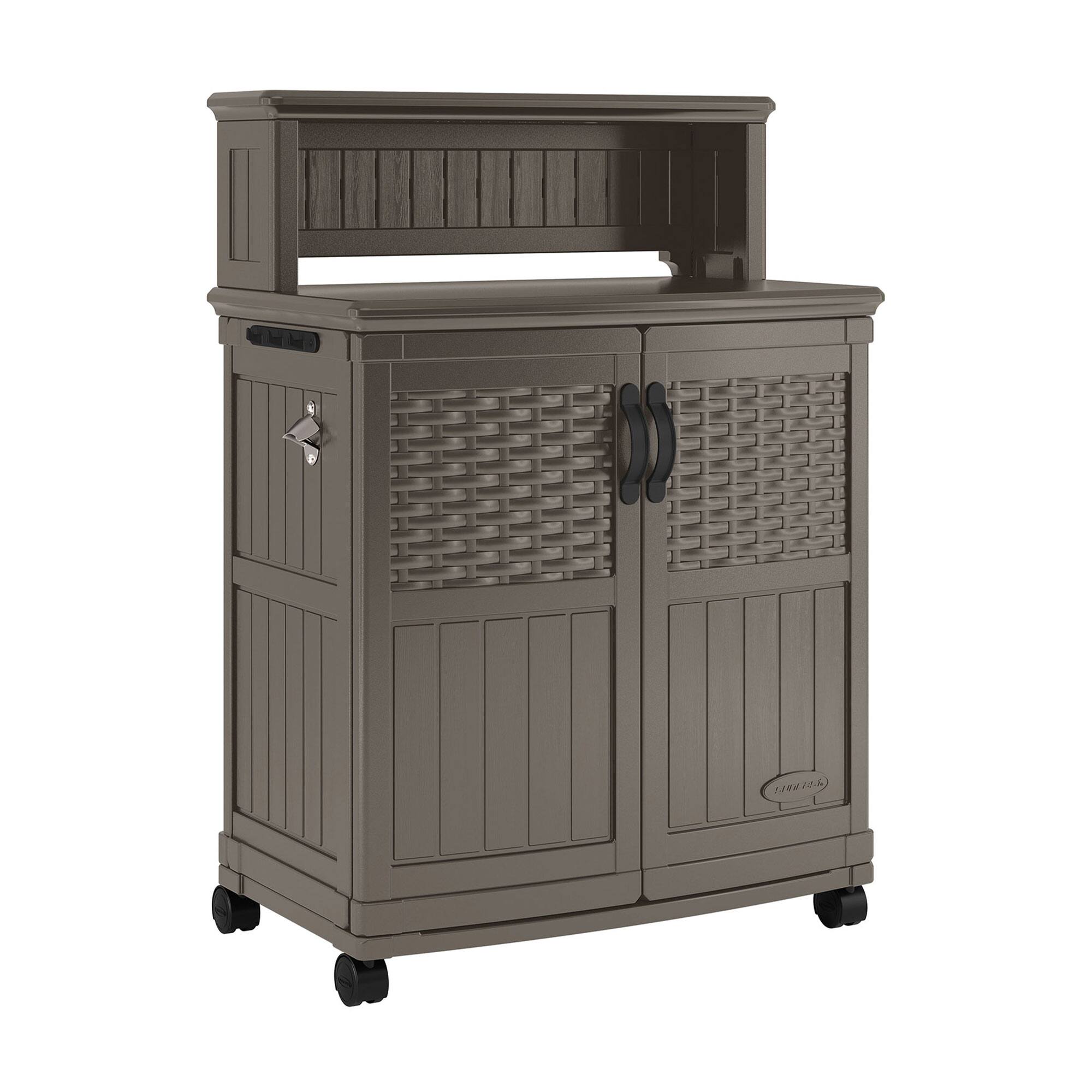 Front. Suncast - Suncast Patio Plastic Storage and Prep Station with Wicker Pattern, Stoney Gray - Stoney Gray.
