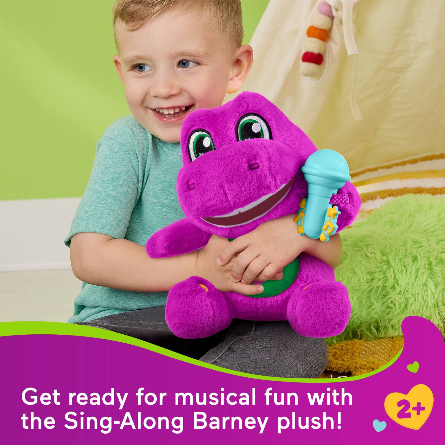 Get ready for musical fun with the Sing-Along Barney plush!  
2+