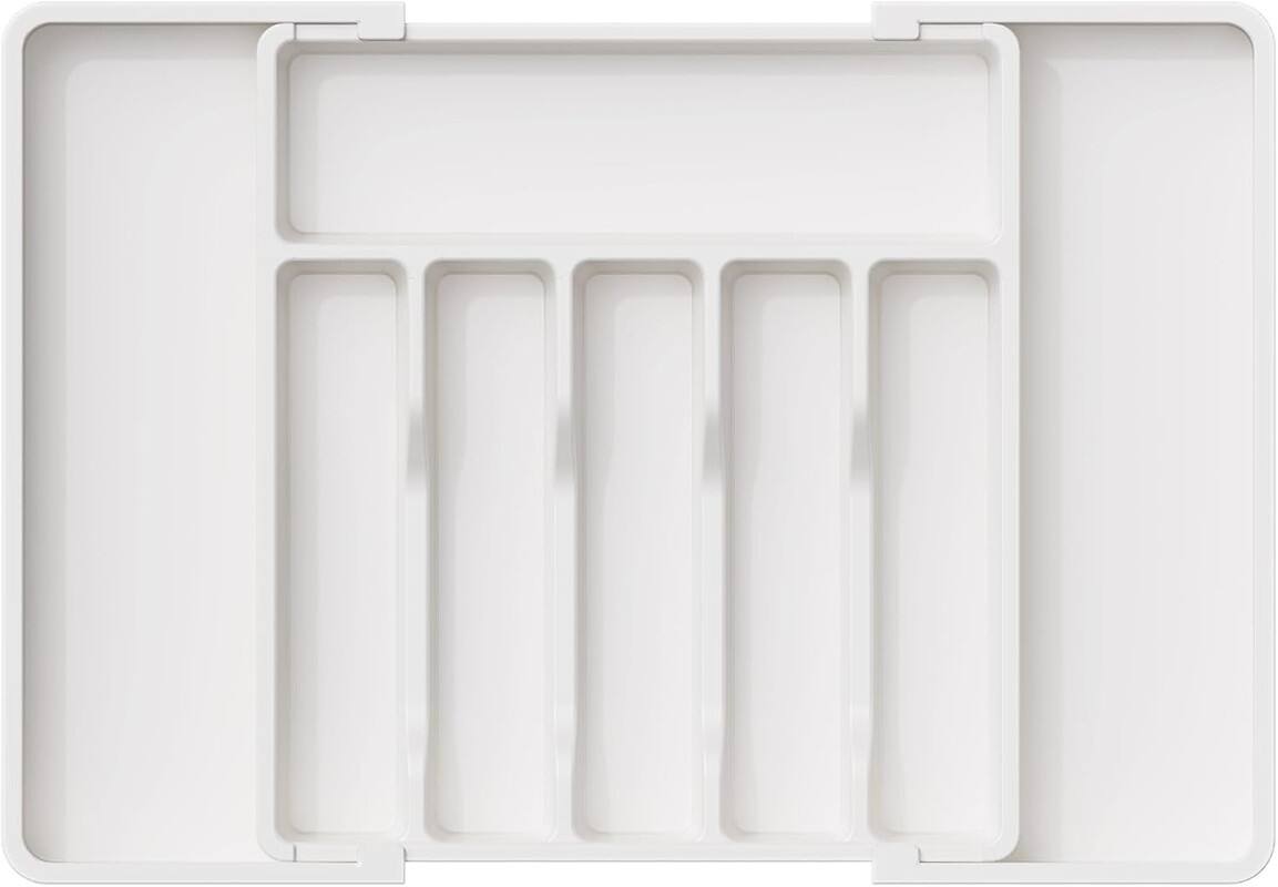 Giantpower - Silverware Drawer Organizer, Expandable Utensil Tray for Kitchen, Adjustable Plastic Storage for Spoons Forks Knives - White