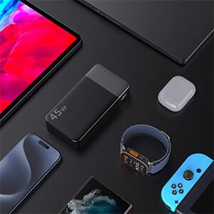 Alt View 6. PRIMEPLUS - 45W 20000mAh Fast Charging Power Bank, 4-Port Portable Charger for iPhone MacBook, Digital Display, ATL Safe Cells - Black.