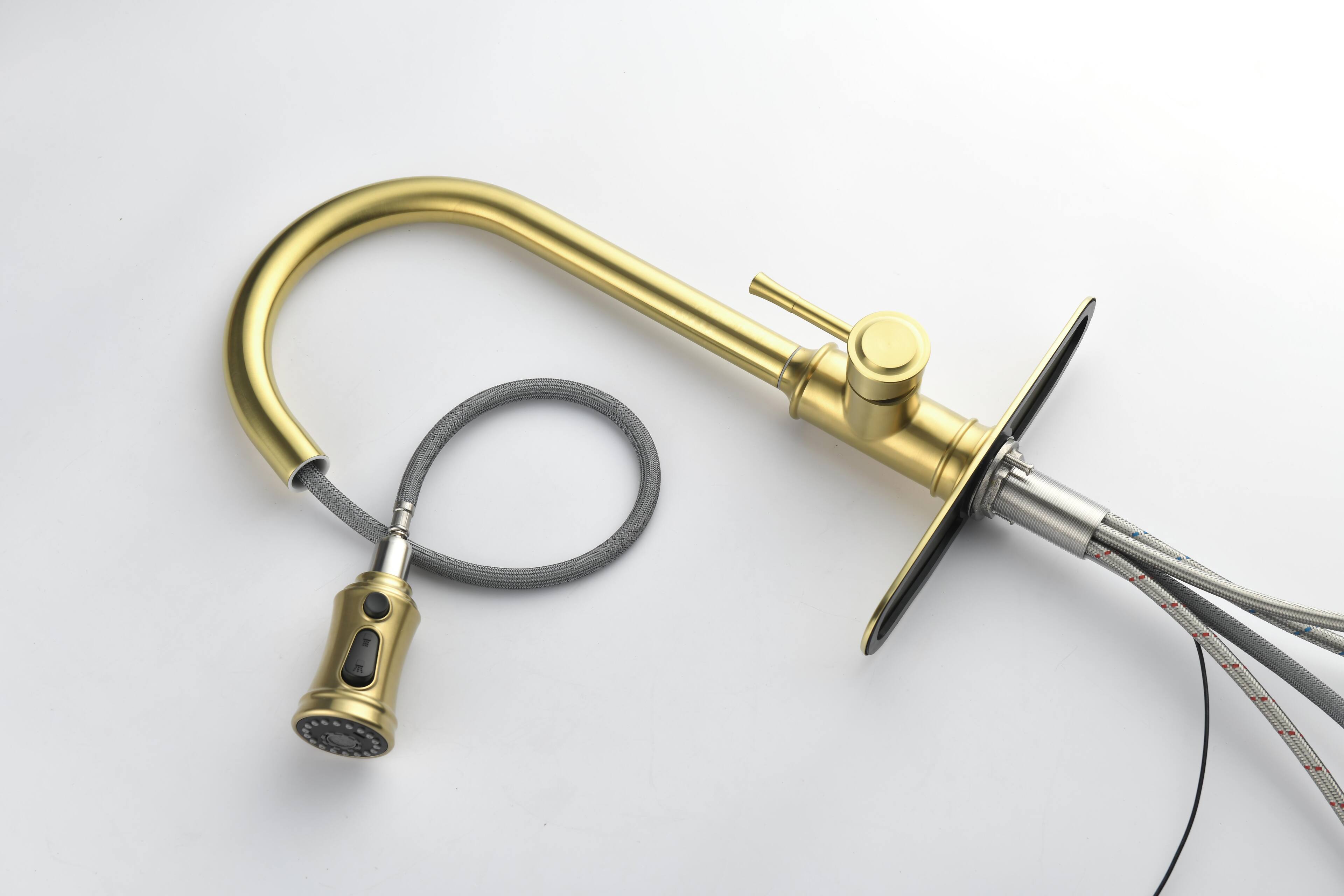 Alt View 7. Siljoy - Single Handle High Arc Pull Out Kitchen Faucet,Single Level Stainless Steel Kitchen Sink Faucets with Pull Down Sprayer - Brushed Gold.