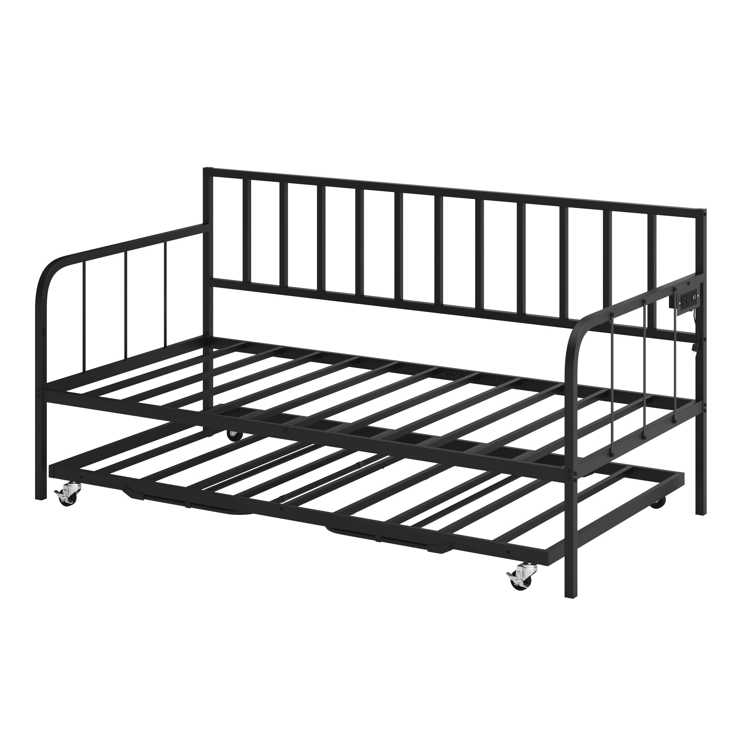 Angle. Spaco - Spaco Twin Metal Daybed with Trundle, Space Saving Sofa Sleeper for Guest Room, Heavy Duty, No Box Spring Needed - Black.