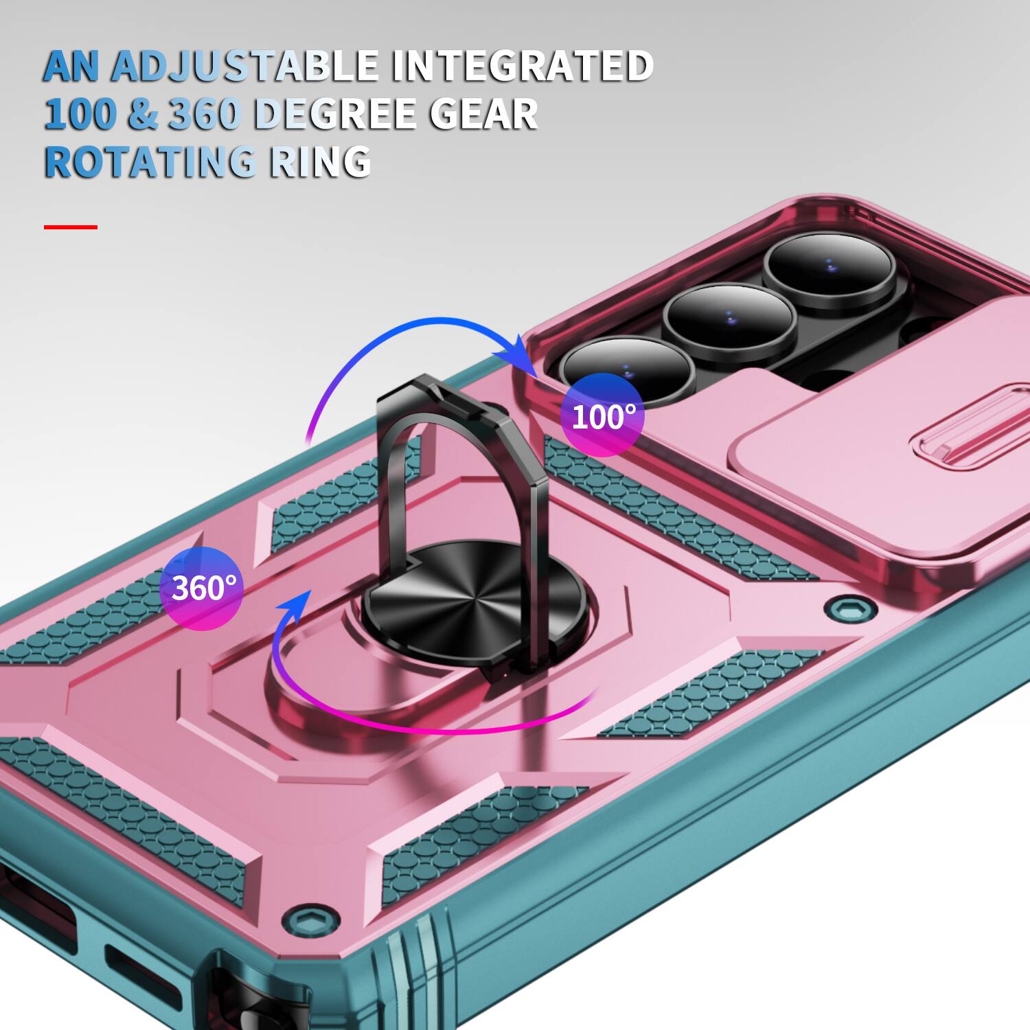 AN ADJUSTABLE INTEGRATED 100 & 360 DEGREE GEAR ROTATING RING