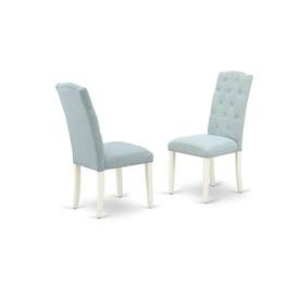 East West Furniture - 3-Piece Dining Room Table Set-A Dining Table and 2Linen FabricKitchen Chairs with Button Tufted - Multi-Color