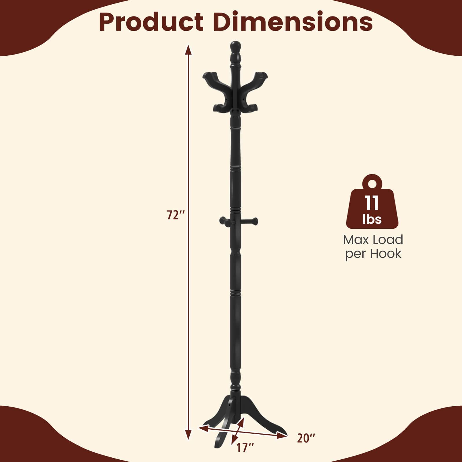 Product Dimensions: 72" 17" 20", Max Load per Hook: 11 lbs