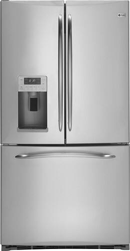 Front Standard. GE - Profile 20.9 Cu. Ft. French Door Refrigerator with Thru-the-Door Ice and Water - Stainless-Steel.