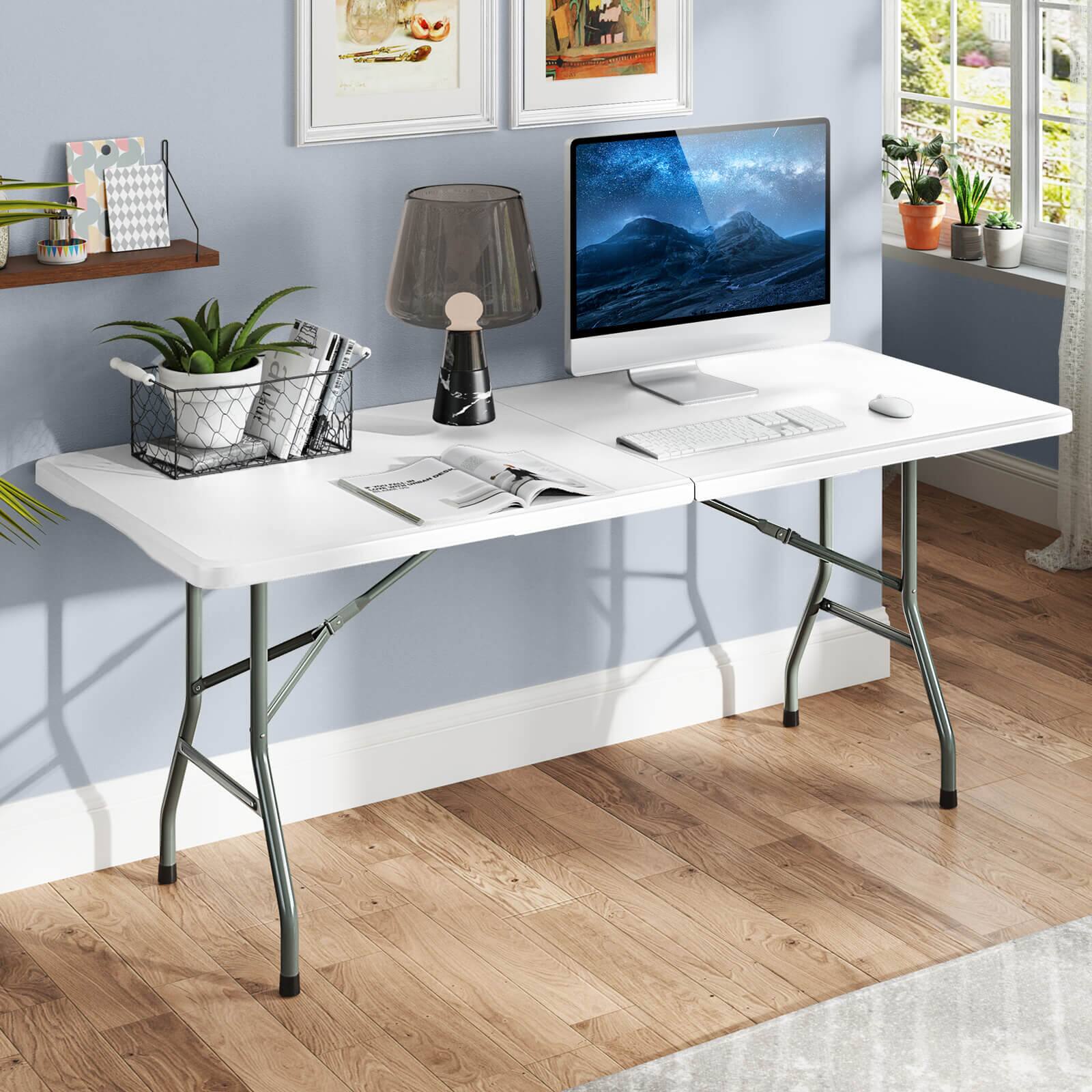 Alt View 4. Gymax - Gymax 3 PCS Folding Picnic Table Set w/ 6 ft Table & 2 Benches HDPE Tabletop Bench Top Coffee - White.