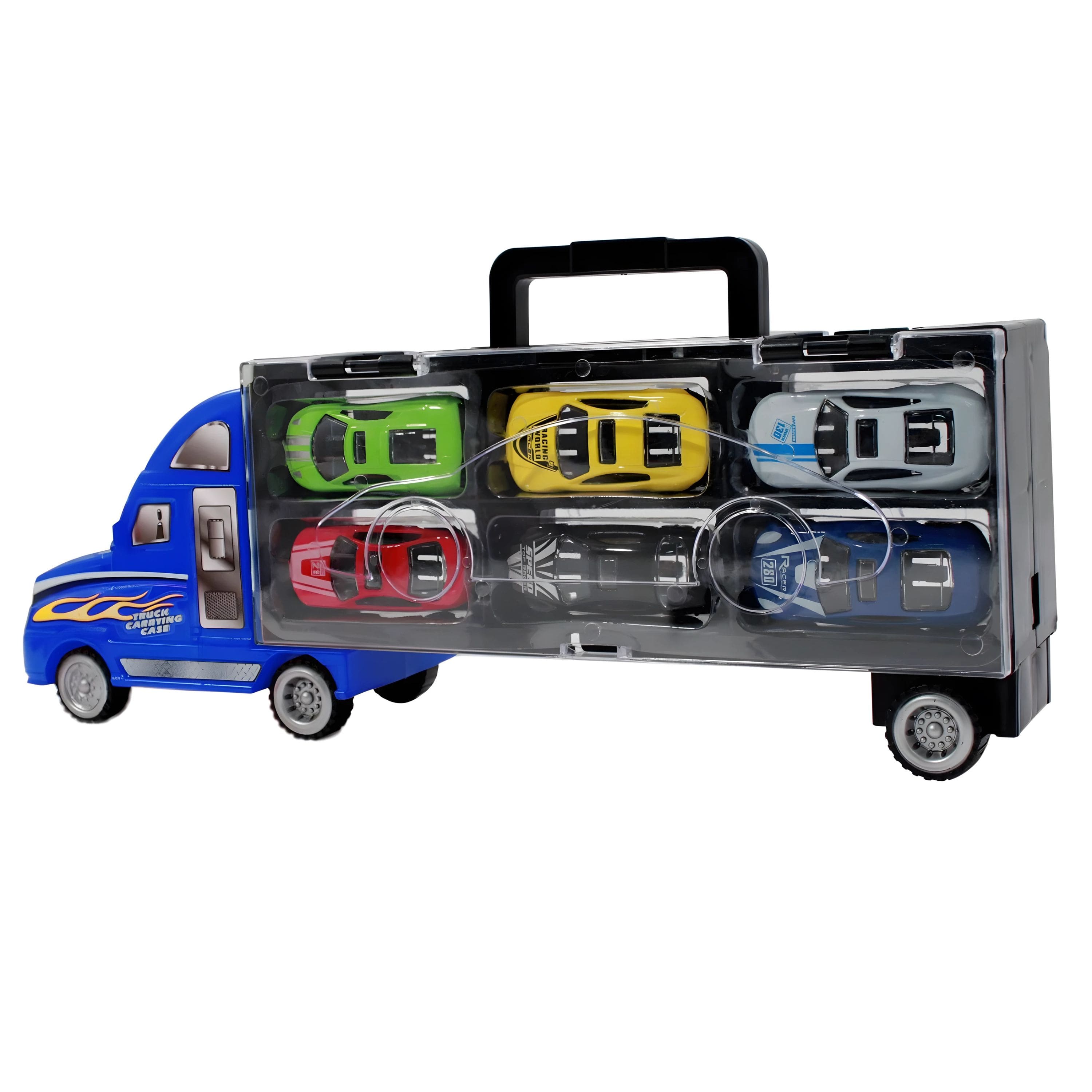Kitcheniva - Kids Portable Toy Transport Car Carrier Truck With 6 Racing Cars Playset - Blue