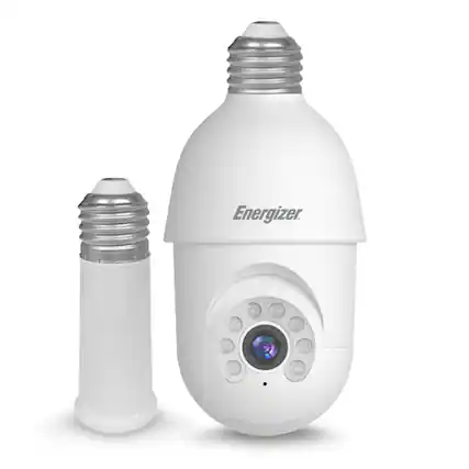 Front. Energizer - Energizer Smart Socket Camera, 2K QHD Outdoor Light Bulb Security Camera, Pan & Tilt Auto Motion Tracking, 2-Way Audio - White.