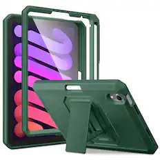 Front. DTTO - Shockproof Case for iPad mini 7 (A17 Pro) 2024 / iPad mini 6 2021 8.3 Inch, Built-in Screen Protector and Pencil Holder - Midnight Green.