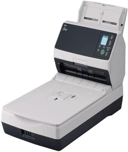 Angle. Fujitsu - RICOH fi-8270 PA03810-B555 USB 3.2/Ethernet Interface Flatbed High-Speed Color Duplex Document Scanner with Flatbed - Black and White.