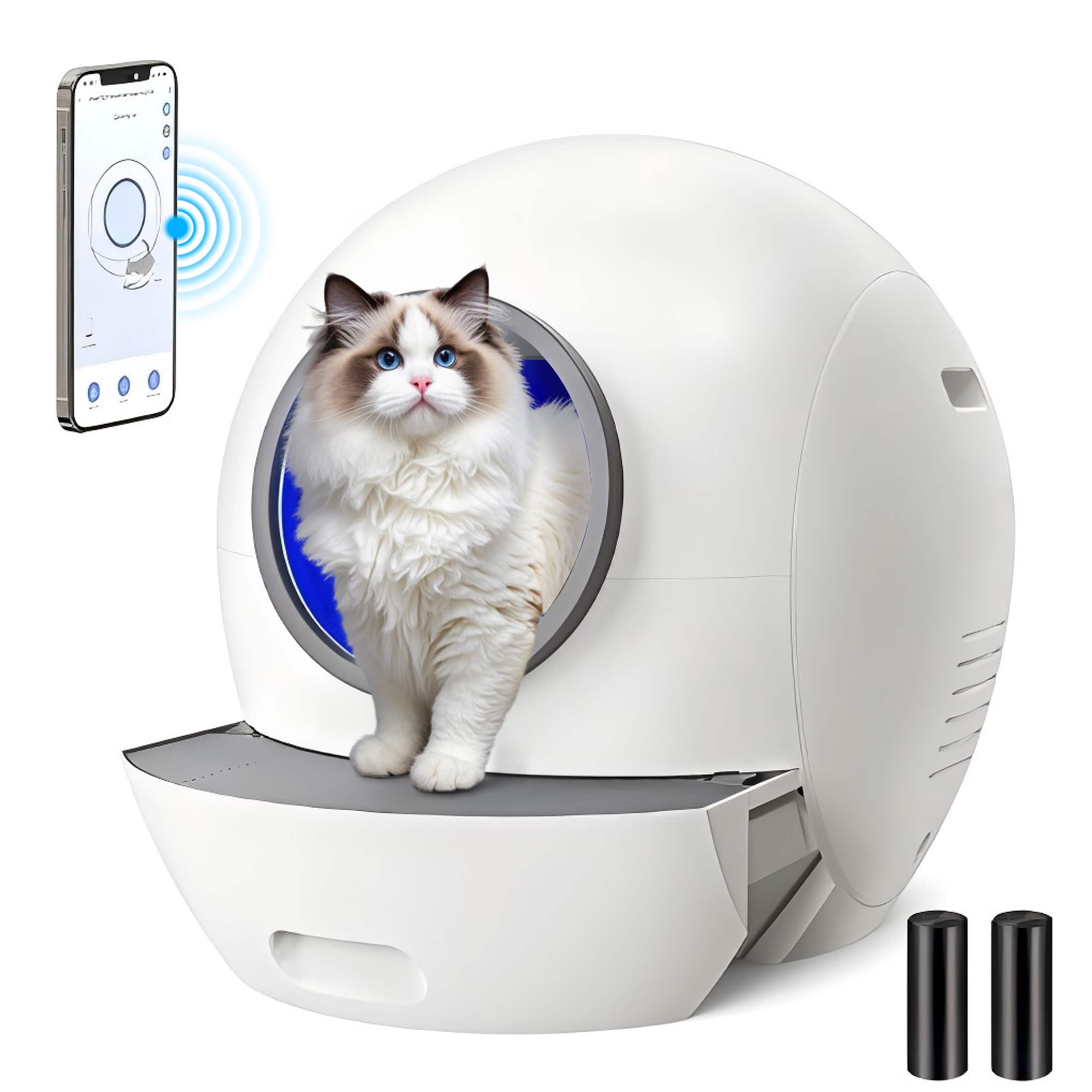 Front. Aukfa - Smart Self-Cleaning Cat Litter Box - Automatic Odor Control & App Monitoring for Multiple Cats - White.