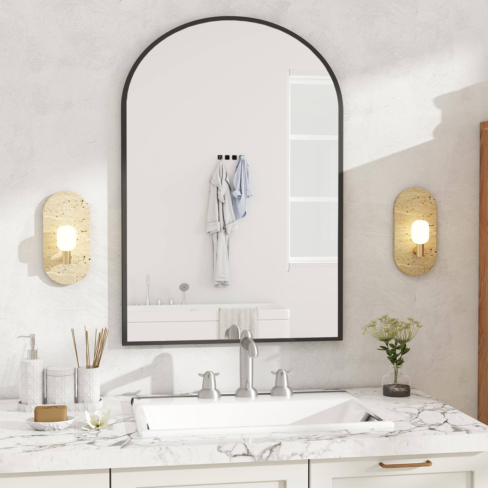 Black 38"L x 26"W Arched Bathroom Mirror