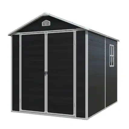 Front. Mondawe - 6x8 FT Resin Outdoor Storage Shed - Black.