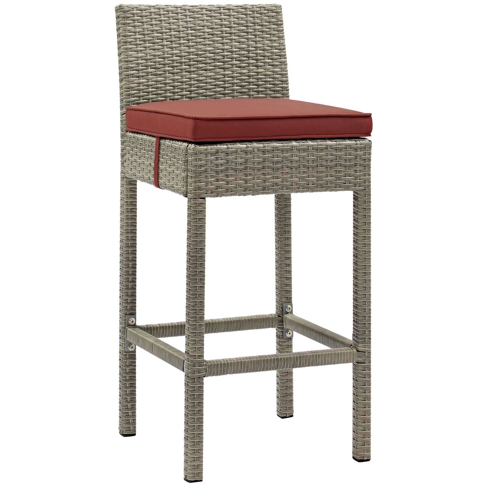 Angle. Modway - Conduit Outdoor Patio Wicker Rattan Bar Stool Set of 2 by Modway - Light Gray Currant.