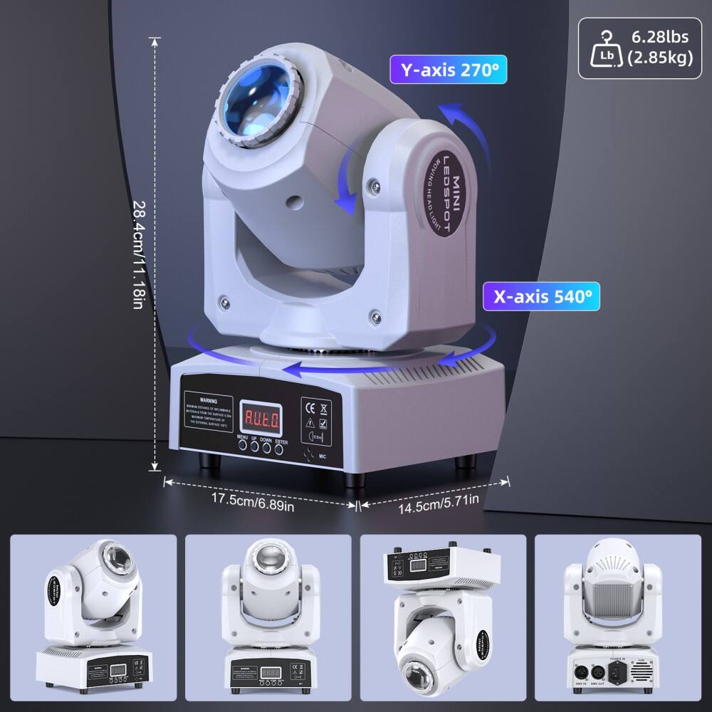 - Y-axis 270°
- 6.28lbs (2.85kg)
- 28.4cm/11.18in
- X-axis 540°
- 17.5cm/6.89in
- 14.5cm/5.71in
- LEDSPOT MINI
- RULED