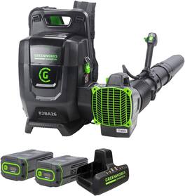 Greenworks - 82BA26-52DP 82V Dual Port Backpack Blower, (2) 5.0Ah Batteries and Dual Port Charger - Green